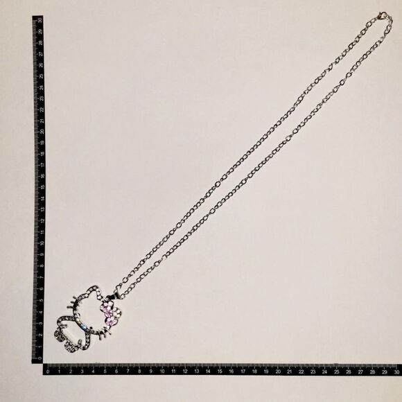 Brand New Silver Rhinestone With Pink Ribbon Hello Kitty Necklace - Picture 7 of 8